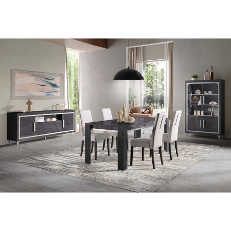 Table repas 190cm Effet Marbre Anthracite Argent - ALUNA