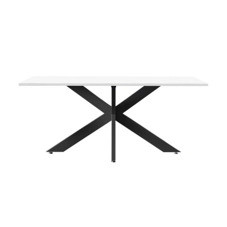 Table repas 180cm plateau laqué blanc pieds araignée métal noir - ATHENOR