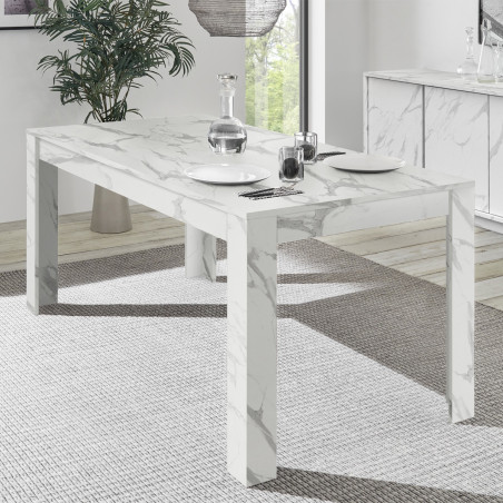 Table repas 180cm aspect marbre blanc - PIRANA