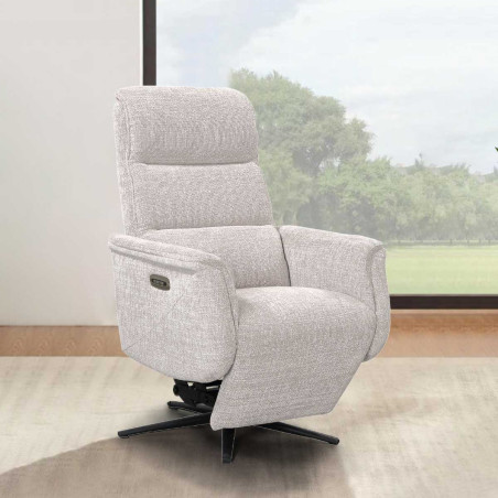 Fauteuil relax électrique releveur pivotant bi-moteur tissu beige clair - WILLYOR