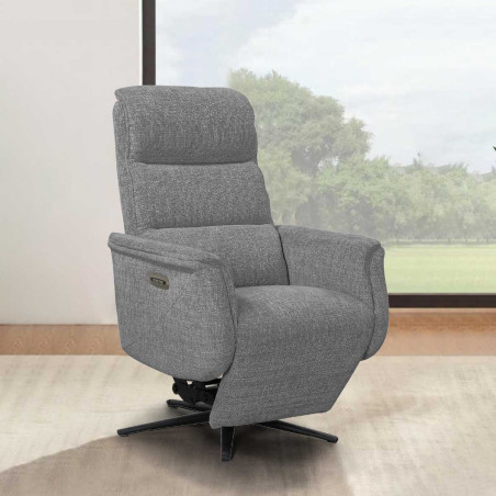 Fauteuil relax électrique releveur pivotant bi-moteur tissu gris - WILLYOR