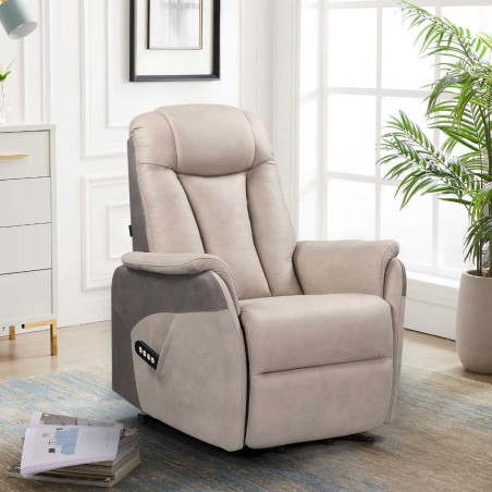 Fauteuil relax électrique releveur bi-moteur micro peau mastic taupe - NEDIOR