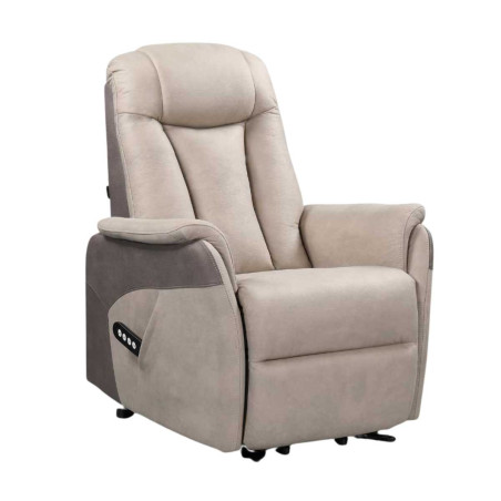 Fauteuil relax électrique releveur bi-moteur micro peau mastic taupe - NEDIOR