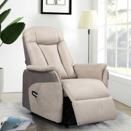 Fauteuil relax électrique releveur bi-moteur micro peau mastic taupe - NEDIOR