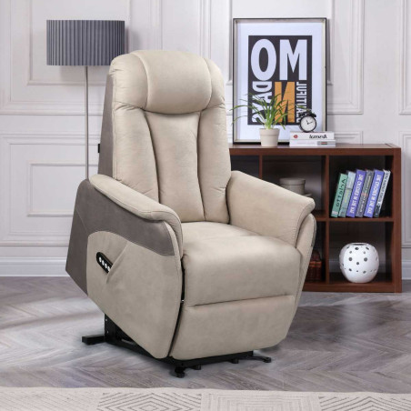 Fauteuil relax électrique releveur bi-moteur micro peau mastic taupe - NEDIOR