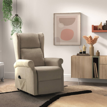 Fauteuil relax releveur électrique tissu beige - FAINA