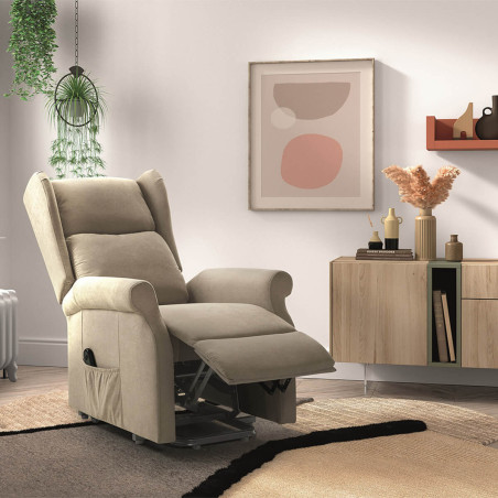 Fauteuil relax releveur électrique tissu beige - FAINA