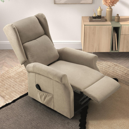 Fauteuil relax releveur électrique tissu beige - FAINA