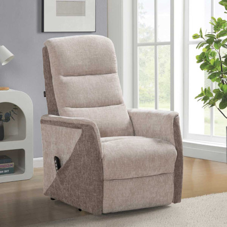 Fauteuil relax électrique releveur bi-moteur tissu maillé beige - KLEINOR