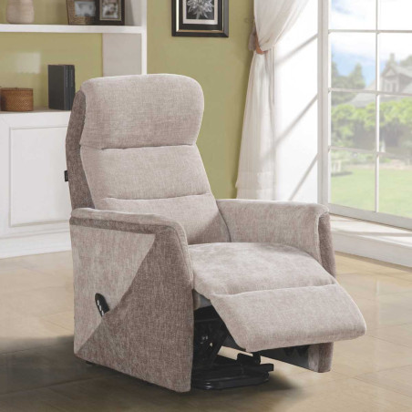 Fauteuil relax électrique releveur bi-moteur tissu maillé beige - KLEINOR