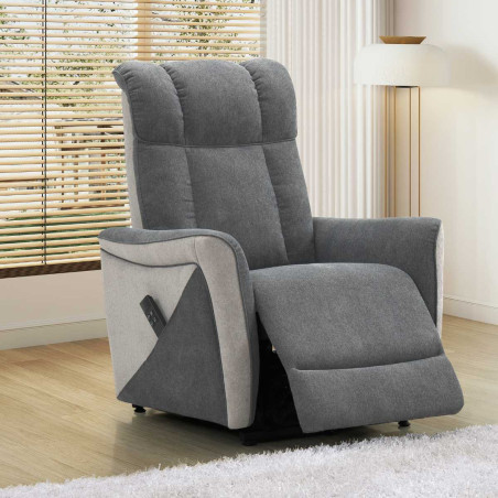 Fauteuil relax électrique releveur bi-moteur velours gris - MELIGOR