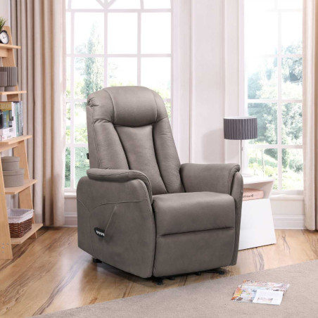 Fauteuil relax électrique releveur bi-moteur tissu micro peau brun - NEDIOR