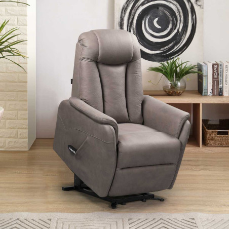 Fauteuil relax électrique releveur bi-moteur tissu micro peau brun - NEDIOR