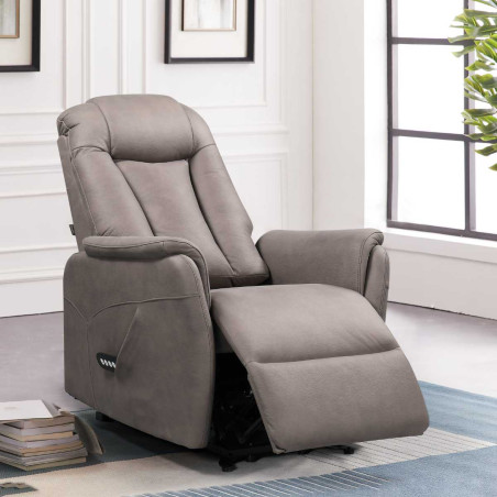 Fauteuil relax électrique releveur bi-moteur tissu micro peau brun - NEDIOR