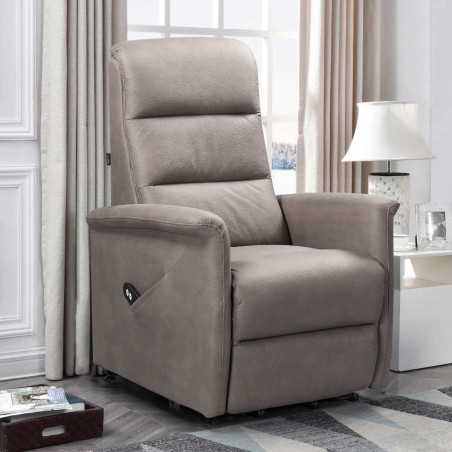 Fauteuil relax électrique releveur tissu micro peau brun taupe - MAGIXOR