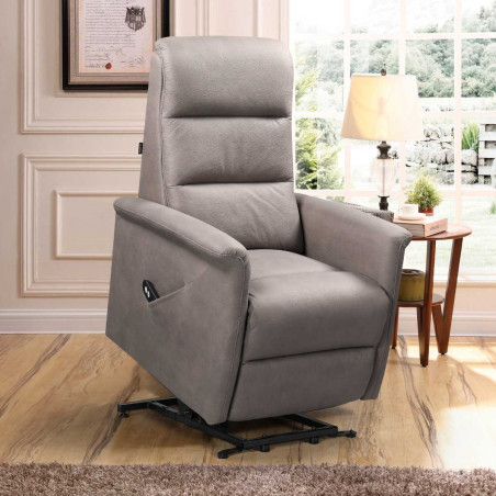 Fauteuil relax électrique releveur tissu micro peau brun taupe - MAGIXOR