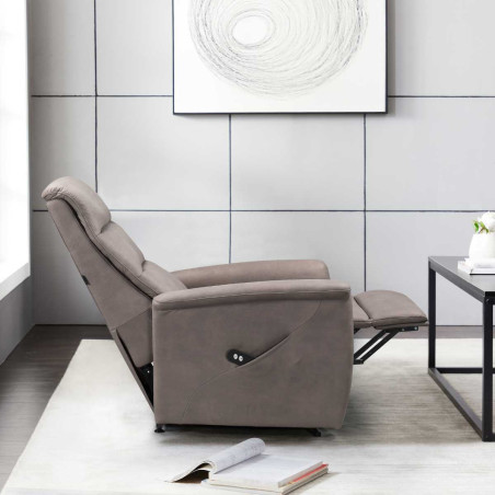 Fauteuil relax électrique releveur tissu micro peau brun taupe - MAGIXOR