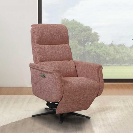 Fauteuil relax électrique releveur pivotant bi-moteur tissu croisé brique - WILLYOR
