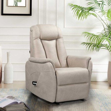 Fauteuil relax électrique releveur bi-moteur tissu micro peau mastic - NEDIOR