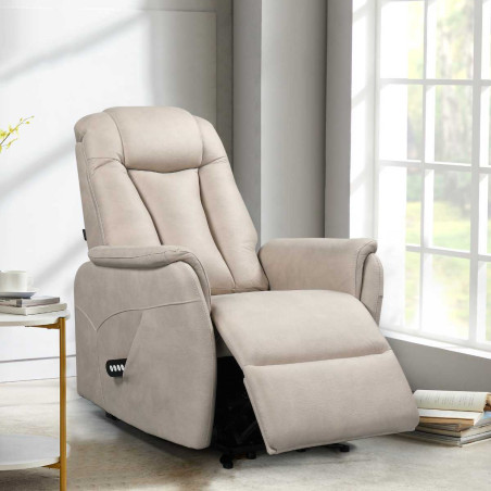 Fauteuil relax électrique releveur bi-moteur tissu micro peau mastic - NEDIOR