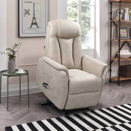 Fauteuil relax électrique releveur bi-moteur tissu micro peau mastic - NEDIOR