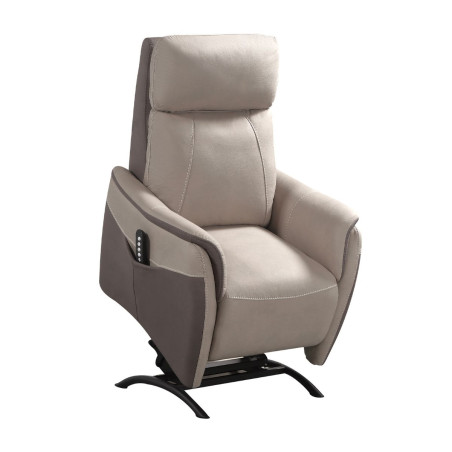 Fauteuil relax électrique releveur micro peau brun taupe beige mastic - SANGYOR