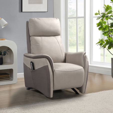 Fauteuil relax électrique releveur micro peau brun taupe beige mastic - SANGYOR