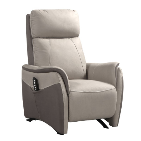 Fauteuil relax électrique releveur micro peau brun taupe beige mastic - SANGYOR