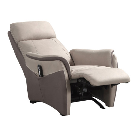 Fauteuil relax électrique releveur micro peau brun taupe beige mastic - SANGYOR