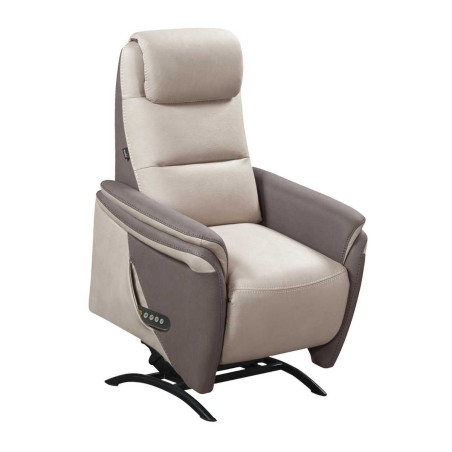 Fauteuil relax électrique releveur tissu micro peau brun et mastic - NADIROR
