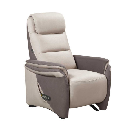 Fauteuil relax électrique releveur tissu micro peau brun et mastic - NADIROR