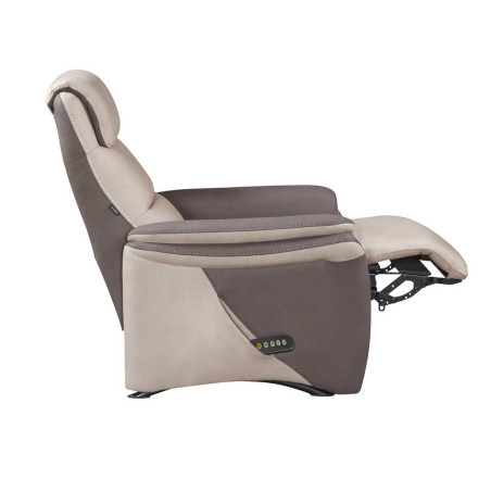 Fauteuil relax électrique releveur tissu micro peau brun et mastic - NADIROR