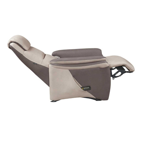Fauteuil relax électrique releveur tissu micro peau brun et mastic - NADIROR
