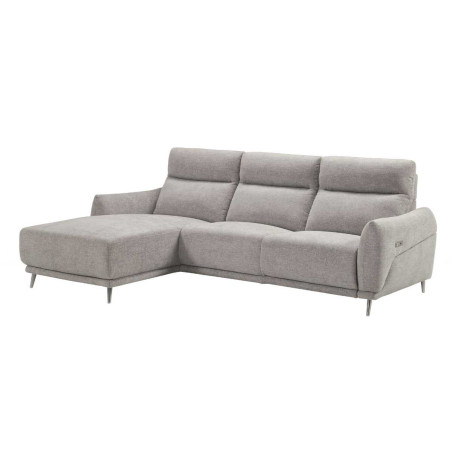 Canapé 3 places relax électrique méridienne gauche tissu gris clair - SANTIAGOR