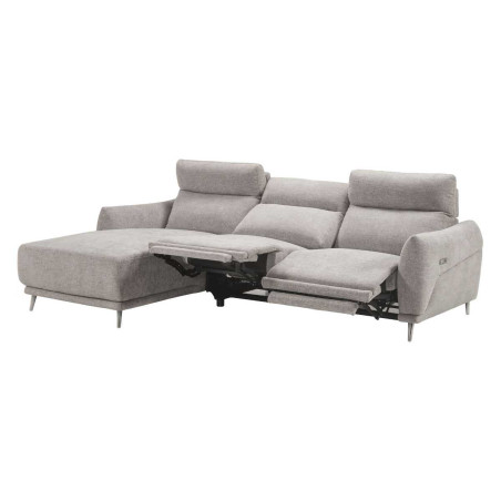 Canapé 3 places relax électrique méridienne gauche tissu gris clair - SANTIAGOR