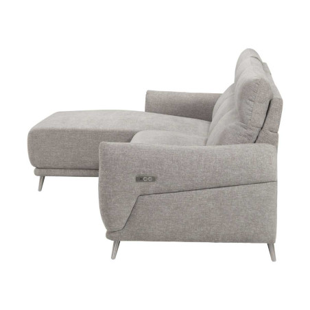 Canapé 3 places relax électrique méridienne gauche tissu gris clair - SANTIAGOR
