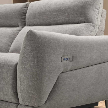 Canapé 3 places relax électrique méridienne gauche tissu gris clair - SANTIAGOR
