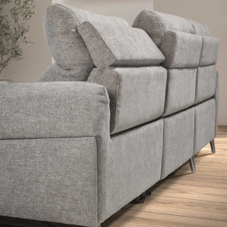 Canapé 3 places relax électrique méridienne gauche tissu gris clair - SANTIAGOR