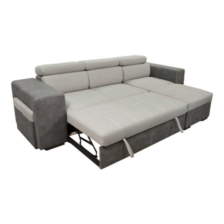 Canapé convertible méridienne réversible coffre 2 poufs gris - CESAROR