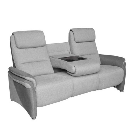 Canapé 3 places fixe tissu gris clair gris foncé et tablette centrale - NADIROR