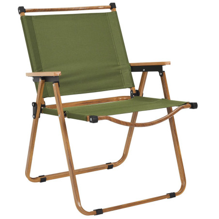 Chaise pliante de camping en métal, imitation bois et toile verte - KAMIRA