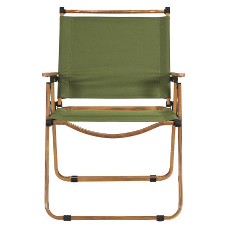 Chaise pliante de camping en métal, imitation bois et toile verte - KAMIRA