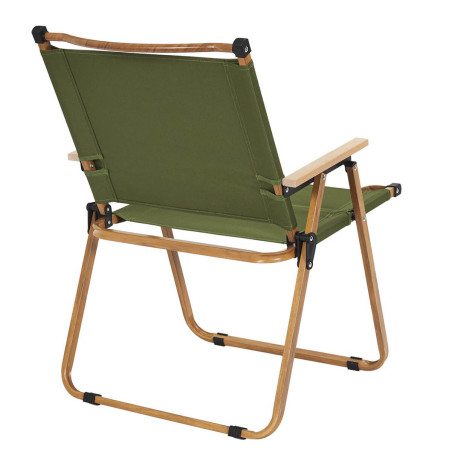 Chaise pliante de camping en métal, imitation bois et toile verte - KAMIRA