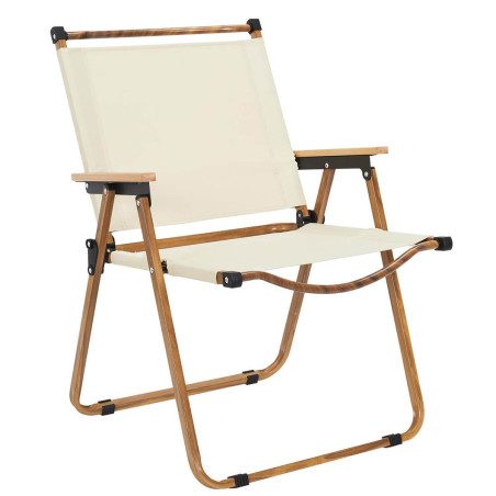 Chaise pliante de camping en métal imitation bois et toile beige - KAMIRA