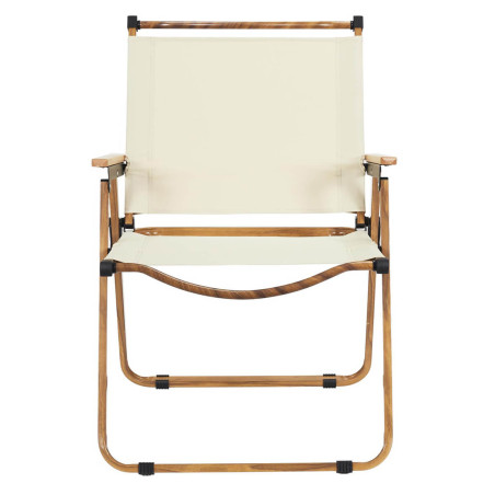 Chaise pliante de camping en métal imitation bois et toile beige - KAMIRA
