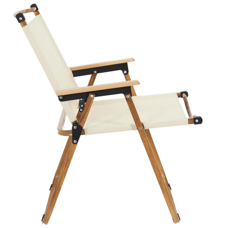 Chaise pliante de camping en métal imitation bois et toile beige - KAMIRA