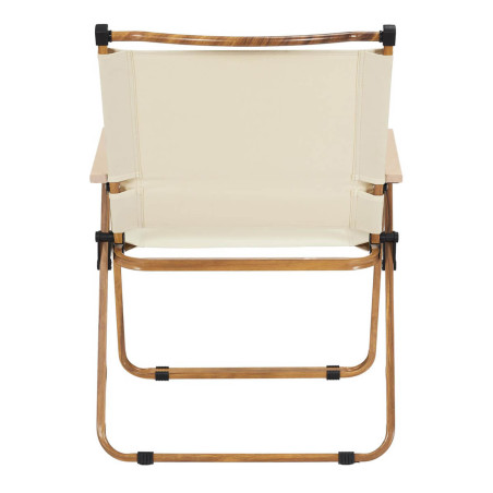 Chaise pliante de camping en métal imitation bois et toile beige - KAMIRA
