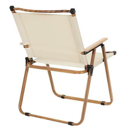 Chaise pliante de camping en métal imitation bois et toile beige - KAMIRA