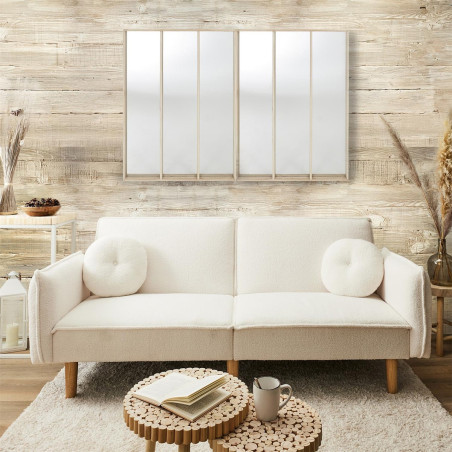 Canapé Convertible Bois d'Eucalyptus Tissu Blanc - FLIREN