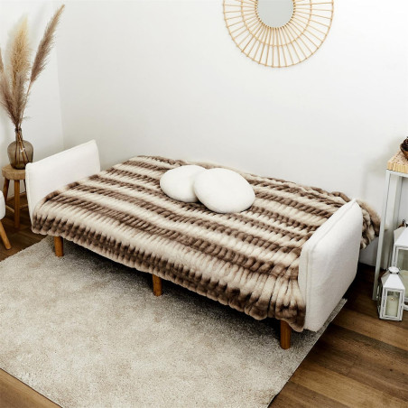 Canapé Convertible Bois d'Eucalyptus Tissu Blanc - FLIREN